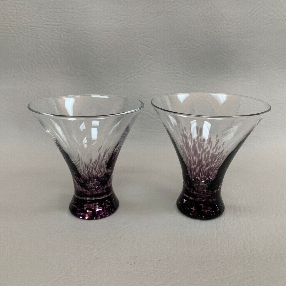 Cordial Glass Glasses Speckled Purple Clear‎ 3 1/2" Lot of 2
